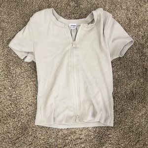 Tan Cropped zip tshirt